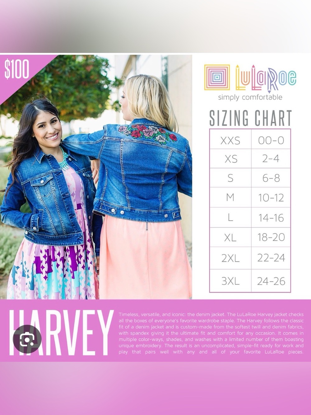 LuLaRoe Harvey Women's Blue Denim Jacket with Embroidered Back